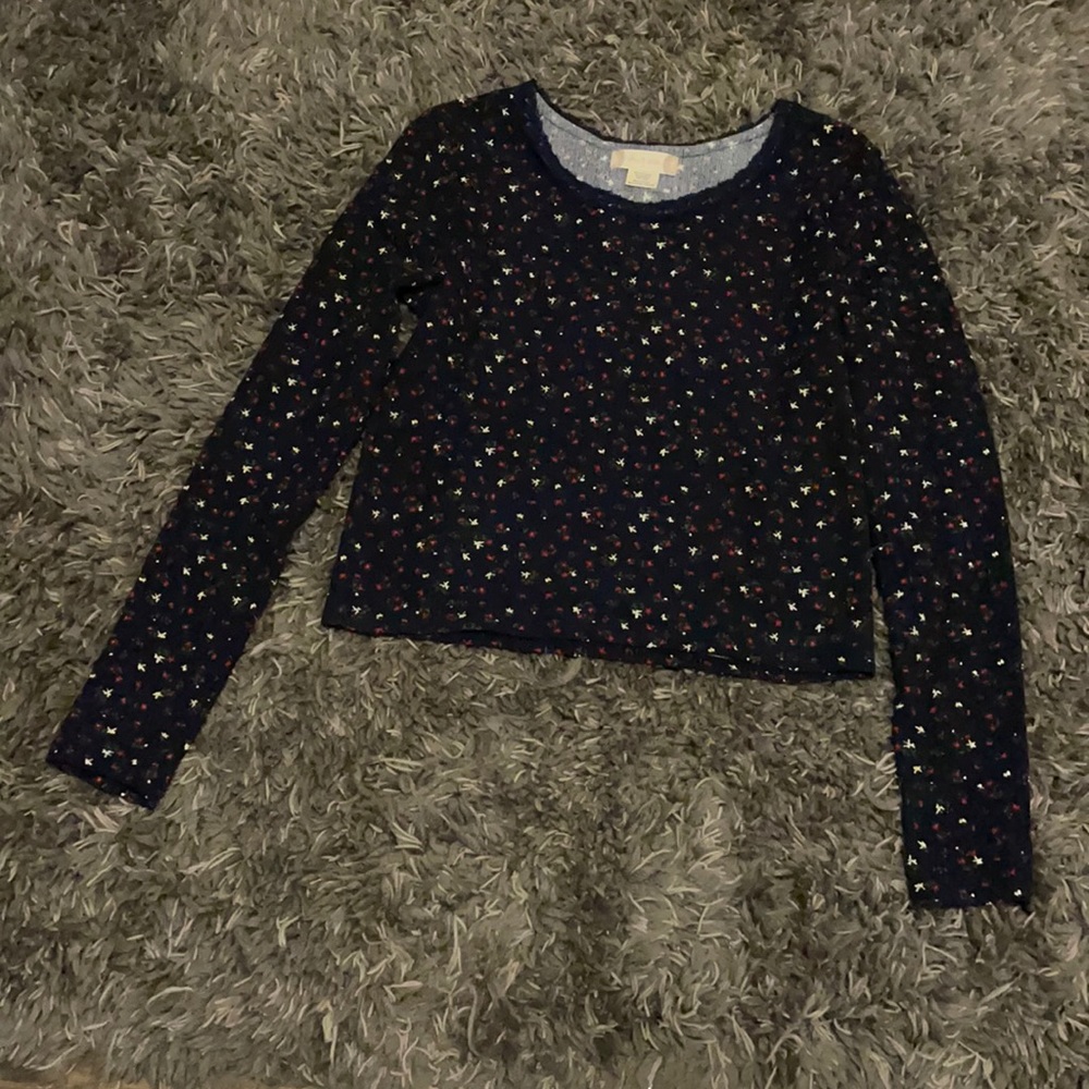 Navy Blue Crop Long Sleeve Tee